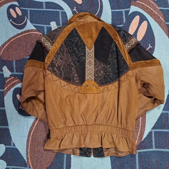 🌈VINTAGE LEATHER BOMBER-XS - Picture 4 of 7